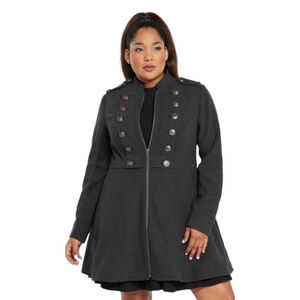Torrid Long Wool Blend Military Jacket Full Zip Gray Plus Sz 2 2X 18 20